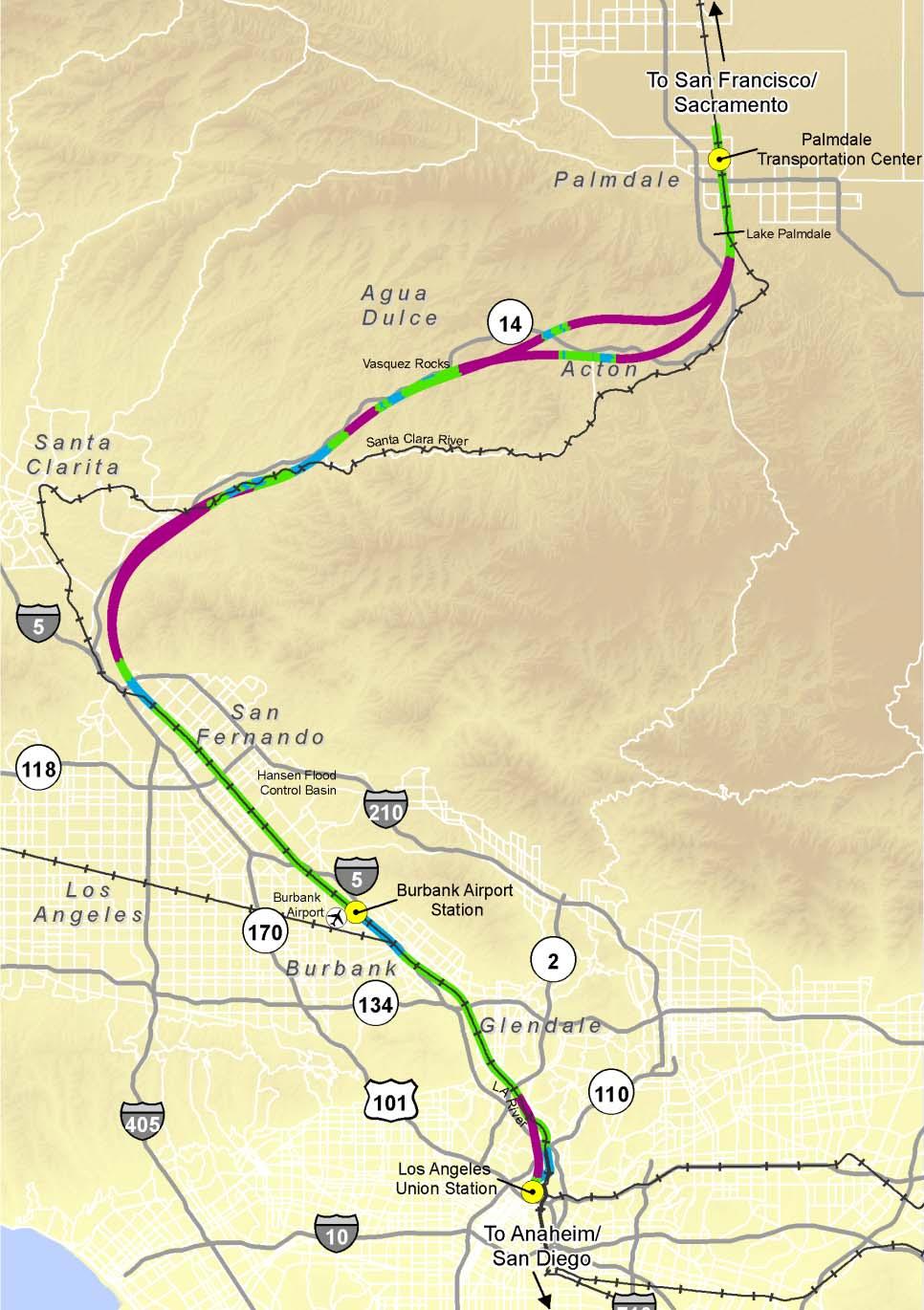PALMDALE TO LOS ANGELES PROJECT SECTION 60 Mile Route Connects the Antelope Valley to Downtown Los Angeles Includes the Initial Operating