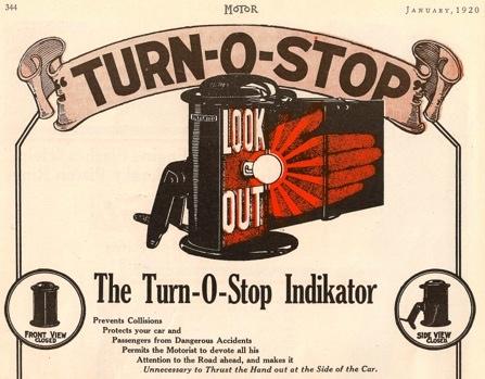 Turn-O-Stop Indikator (from front page) This early turn-signal indicator was invented by a remarkable but virtually unknown inventor, Timothy Bernard Powers who began patenting inventions in the 1890