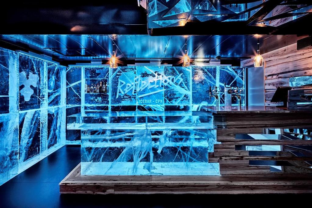 Inside Generator Copenhagen, Tim Bjorn illustrations, intricate lighting, the shuffleboard, large outdoor terrace and