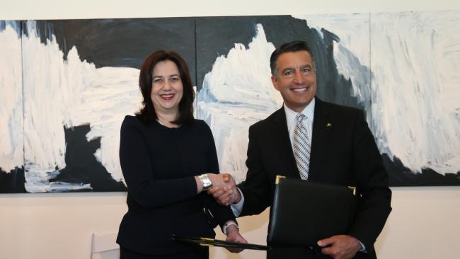 Premier Annastacia Palaszczuk and Nevada Governor Brian Sandoval. The pair held an hour-long meeting in the US this week.