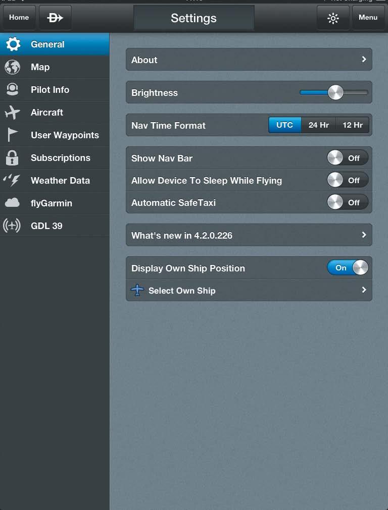 The Settings Menu includes eight tabs for customizing and managing Garmin