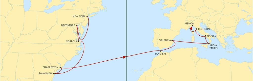 TRANSATLANTIC MEDITERRANEAN MEDUSEC EASTBOUND EASTBOUND Improved transit times Improved service reliability Now calling at Tangiers TANGIERS VALENCIA GIOIA TAURO NAPLES LEGHORN GENOA ALGECIRAS SINES