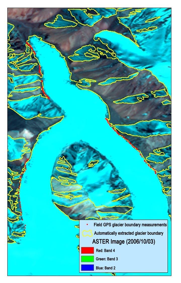 Accuracy assessment Accuracy of clean-ice glacier outlines Comparon with field GPS