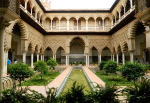 unique views of the Andalusian capital Royal Alcazar, the oldest royal Palace in Seville.