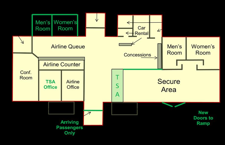AIRPORT MTER PLAN CVN transportation system, allowing passengers to easily connect with flights at other airports. To facilitate this, CVN must provide space for TSA passenger and baggage screening.