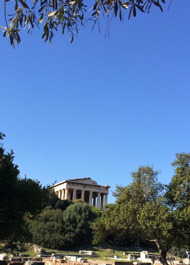 The Temple of Hephaestus is easy to see because it sits up on top of Agoraios