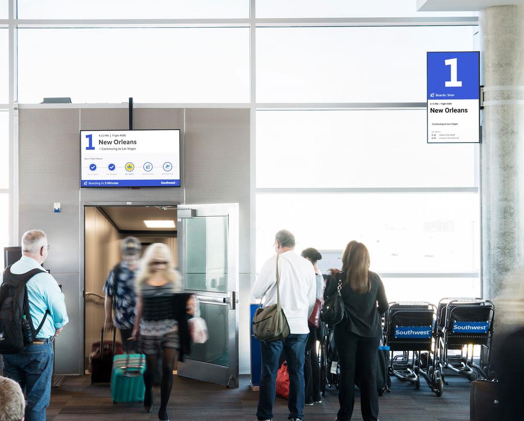 A New Digital Wayfinding & Signage System Working closely with Southwest s innovation, operations, and data science teams, we designed a new digital wayfinding system to guide customers through the