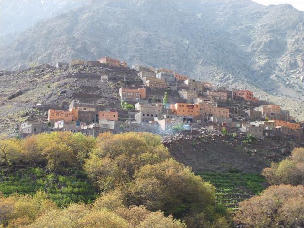 After spending the first night Crossing the dry river bed at Aremd at Imlil, we then begin the trek past the village of Aremd and begin the ascent to the Sidi Chamharouch mosque (2350m); renowned for