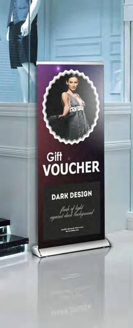 ROLL UP BANNER Luxury Roll Up CERVERA LUXURY leveling feet - Leveling feet. - Easy to assemble. - Silver or black color. - Carry bag included. - Interchangeable graphic. - Portable and retractable.