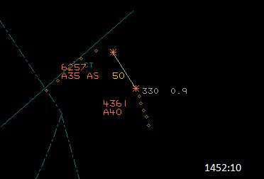 Figure 5. The two aircraft continued to converge as the ATP turned right. The CPA was 0.5nm horizontal and 500ft vertical, as shown by the Clee Hill radar replay (Figs 6 and 7).