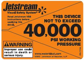 Visual Safety System Decals are highly visible and colored to provide operators and supervisors with visual confirmation that all waterblast components, not colored, are