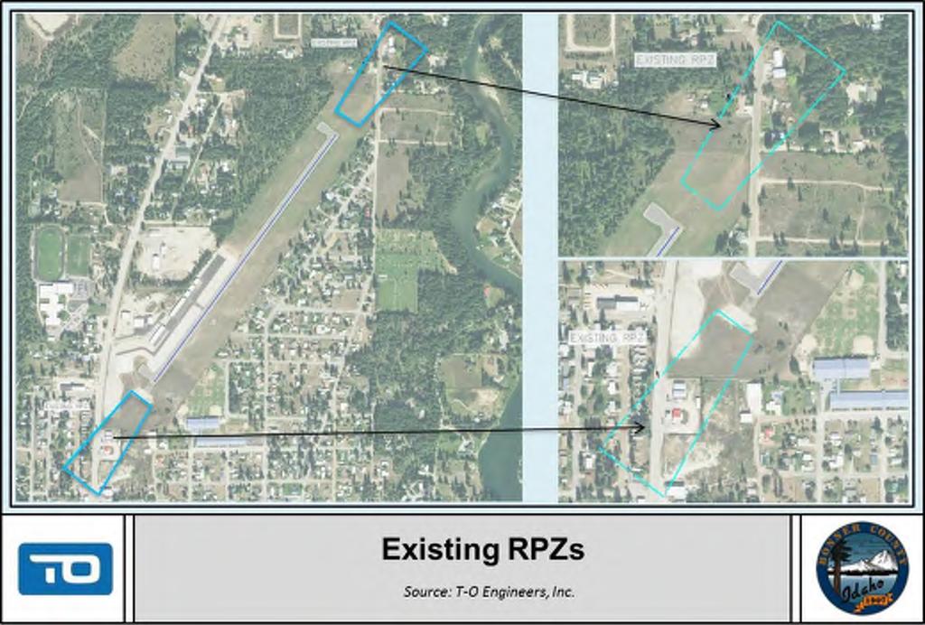 FIGURE 5-3: EXISTING RPZS Alternative 1: Land Acquisition and Incompatible Land Use Removal This alternative involves acquiring all properties and clearing the RPZs from incompatible land uses and