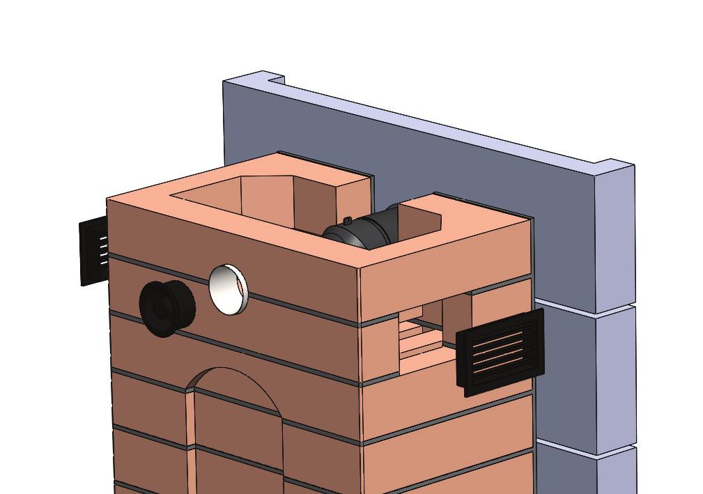 12. Install elements no. 7B, 8B and 9B in mortar. Secure the connection sleeve with insulation in the hole on the front.