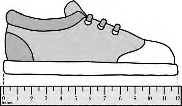 Fill in the blanks. 15. The shoe is inches. 1 foot (ft) 5 inches (in.) 16.