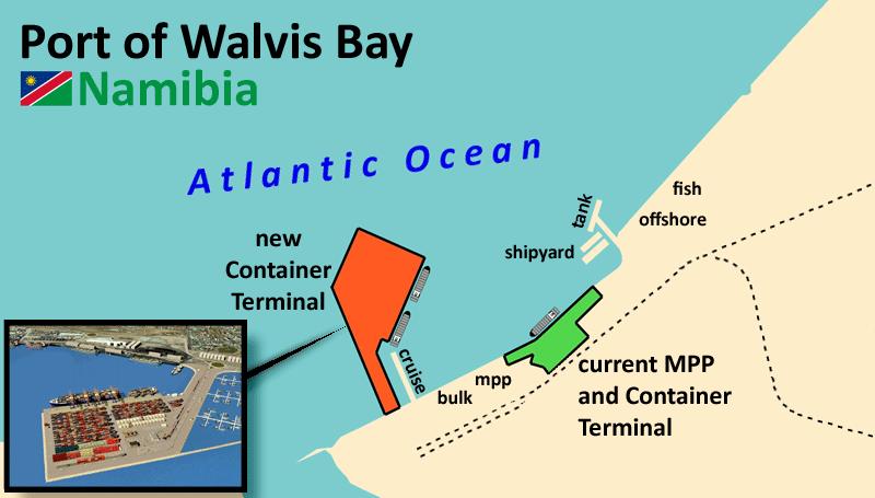 PORT UPDATES ZPMC delivers cranes for new Walvis Bay Terminal ALPHALINER above: Walvis Bay s new Container Terminal is built entirely on new land, claimed from the Atlantic Ocean.