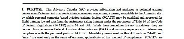AC 61-126: PC-Based Aviation Training Devices FAA Approved PC-based