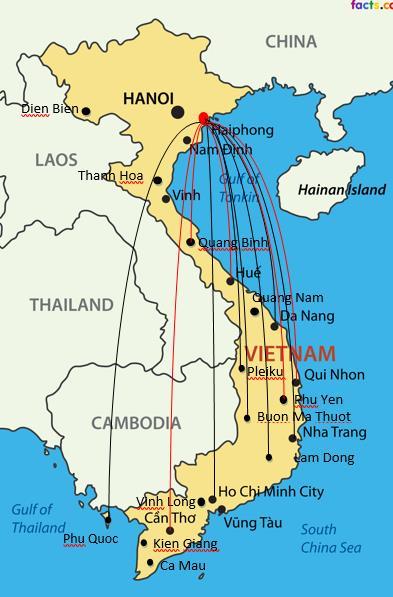 Figure 60: Expected new routes from Hai Phong hub Figure 61: Expected new routes from Da Nang hub Source: VCSC forecasts, Note: Red lines present VCSC s expected new routes