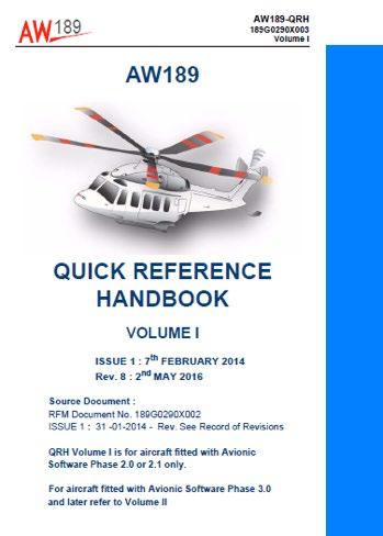 News AWnewsletter AW189 - AVIONIC SW PHASES MANAGEMENT Starting from Revision 8, the AW189 QRH has been divided into two different volumes, in order to easily identify the instructions applicable to