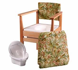 It features a hidden self-locking Ashby commode pan with non spill handle, concealed completely from view by the comfortable seat cushion.