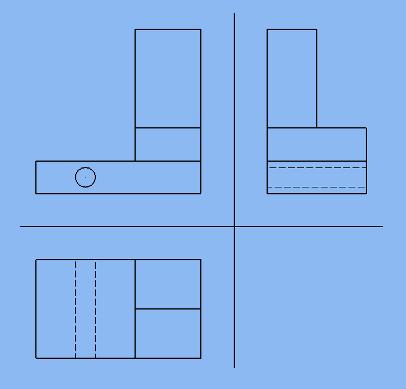 2: Pravokotne projekcije vzorčnega predmeta: (a) s cicicad-om, (b) AutoCAD-om, (c) Google
