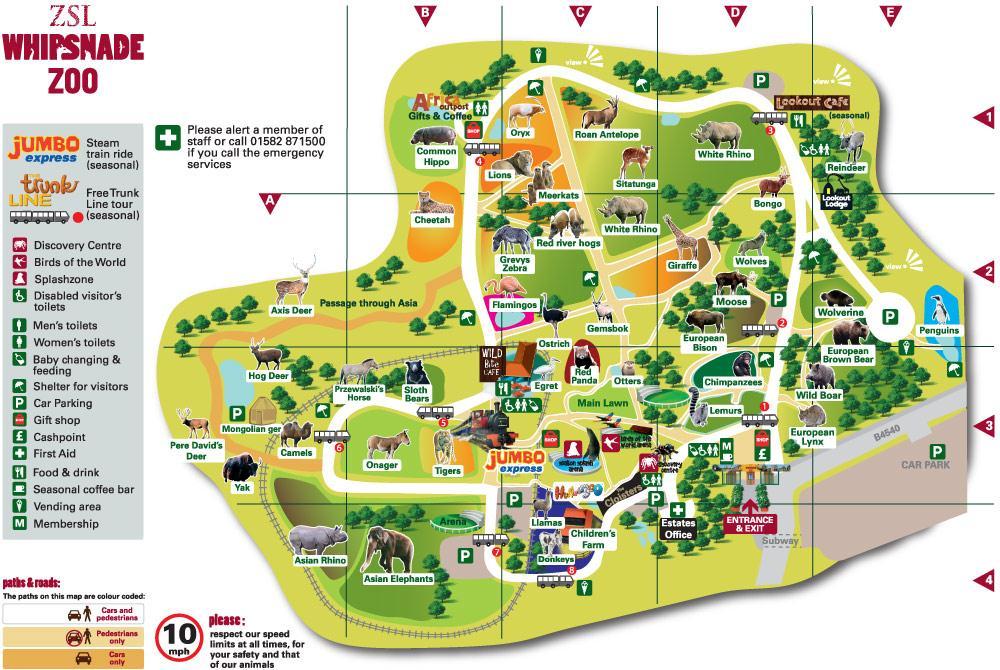 Map of ZSL Whipsnade Zoo Lookout Lodge is situated near the Lookout Café, the White Rhinos and the Reindeer paddock.