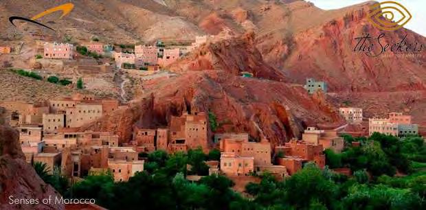 formations reminiscent of Utah. A series of crumbling kasbahs and ksours line the valley in the Berber villages.