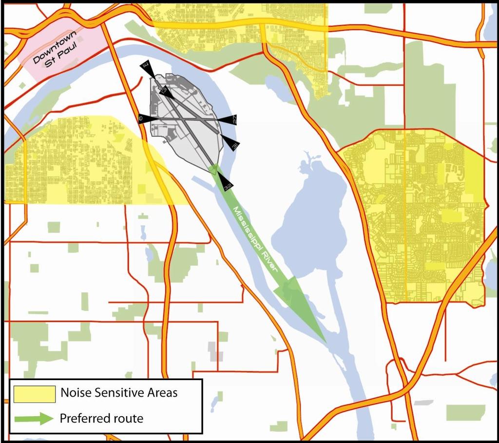 3.6 During non-tower hours, when departing Runway 14, aircraft shall follow the preferred noise abatement route (Mississippi River)