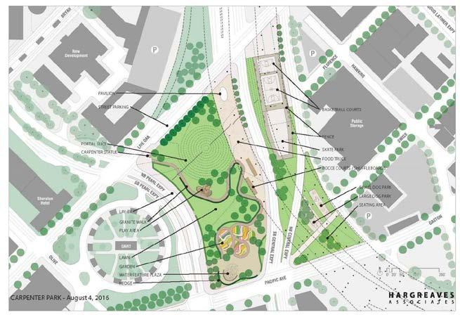 Carpenter Park Background - continued Final boundaries of Carpenter Park will be based on completed Pearl Street realignment and projected DART D-2 route Funds have been expended by