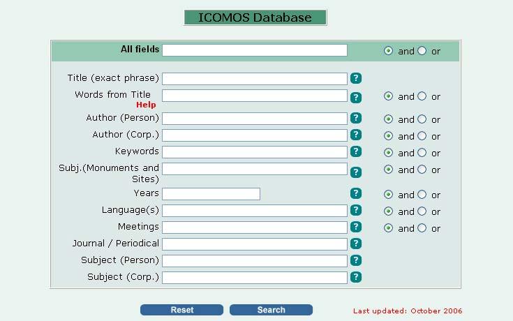1. Search interface of the ICOMOS Bibliographic Database <http://databases.unesco.org/icomos>. The UNESCO-ICOMOS Documentation Centre was formerly part of the UNESCO- ICOM-ICOMOS Network.