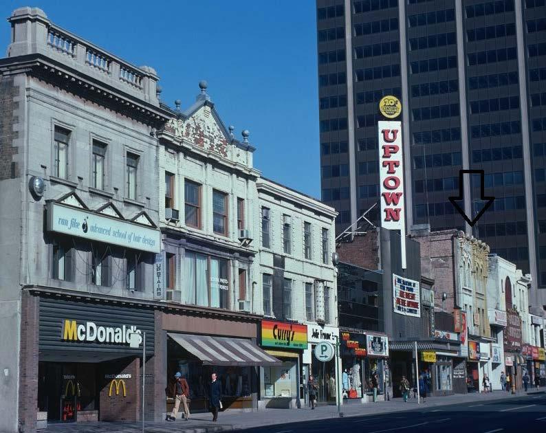 13. Archival Photograph, Yonge Street south of Bloor Street, 1970s: showing the subject properties that