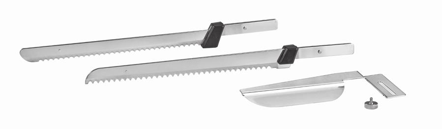 Blade Release Button: Easily insert, remove or change blades. 5. Blades: Two full-size blades: (A) carving blade and (B) bread blade. 6.