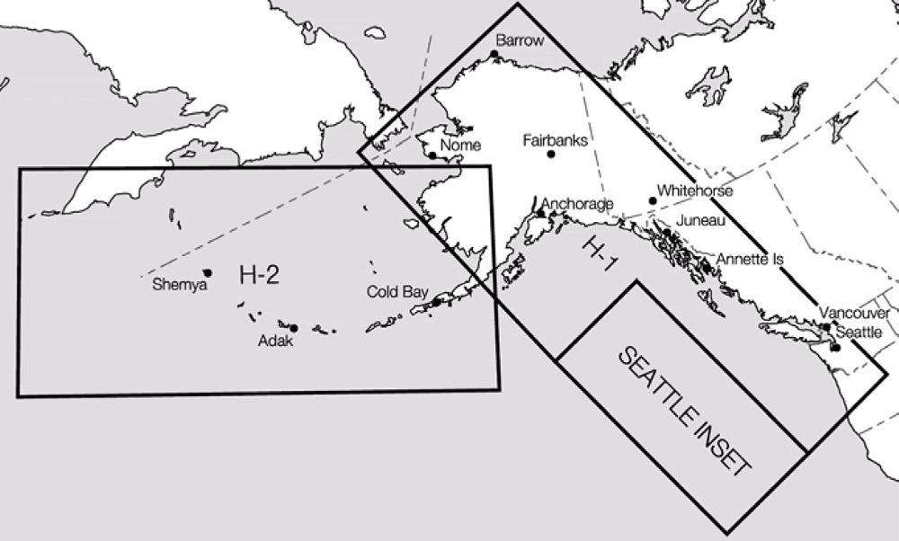 FIGURE 9 1 7 Alaska Enroute High Altitude Chart 3. U.S. Terminal Procedures Publication (TPP). TPPs are published in 24 loose-leaf or perfect bound volumes covering the conterminous U.S., Puerto Rico and the Virgin Islands.