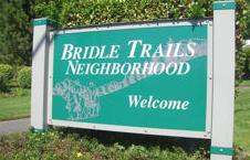 Bridle Trails Neighborhood From the golf course we again walk on Bridle Crest Trail into the Bridle Trails Neighborhood, an area known for its rural and equestrian character whose centerpiece is