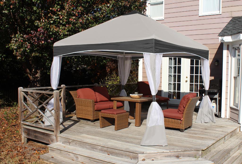 Garden Party 13ft X 13ft 12ft 9in Wide x 12ft 9in Deep x 6ft3in Side Height / 10ft4in Center Height King Canopy Item #: GP1313 With 4 Legs, Foot Pads, Cover & Screens.
