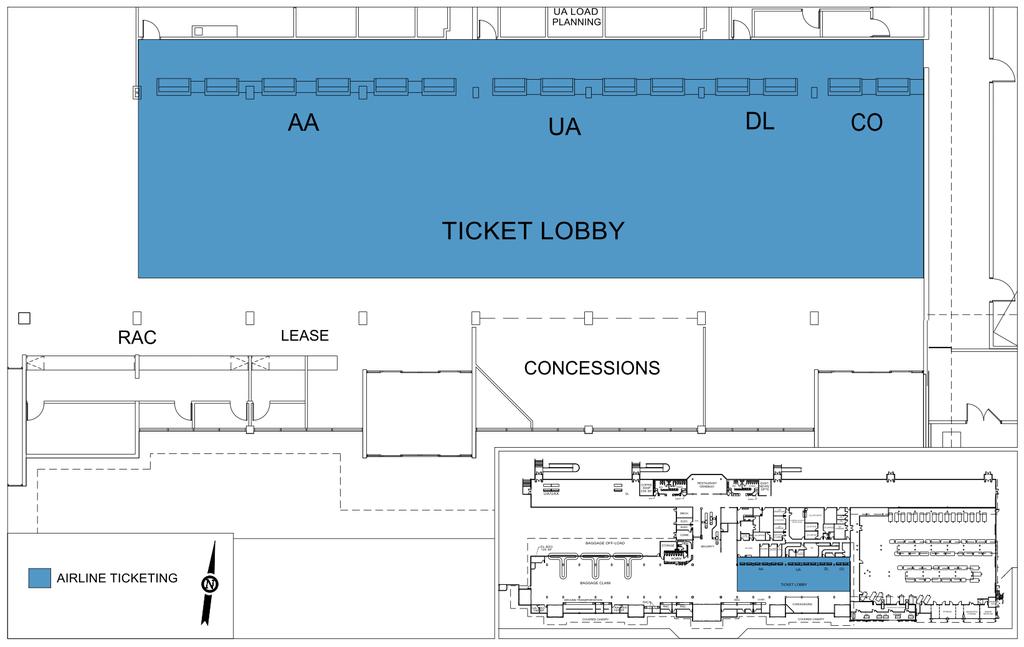 4.10.3.1 Ticketing Area The Ticketing Area includes ticketing counters, passenger queuing, airline ticket offices, and outbound baggage handling operations, depicted in Figure 4-12.