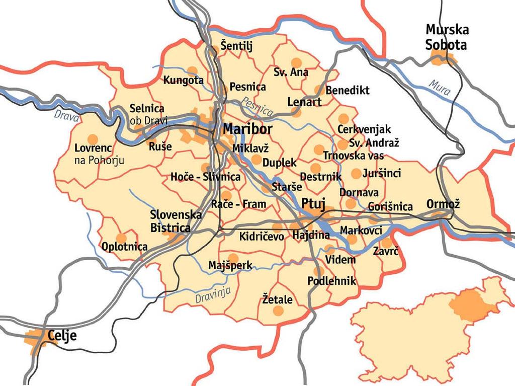 5 PODRAVSKA REGIJA 5.1 Osnovni podatki Podravska regija leži na severovzhodu Slovenije. Obsega 2.170 km² oziroma 10,7 odstotka slovenskega ozemlja.