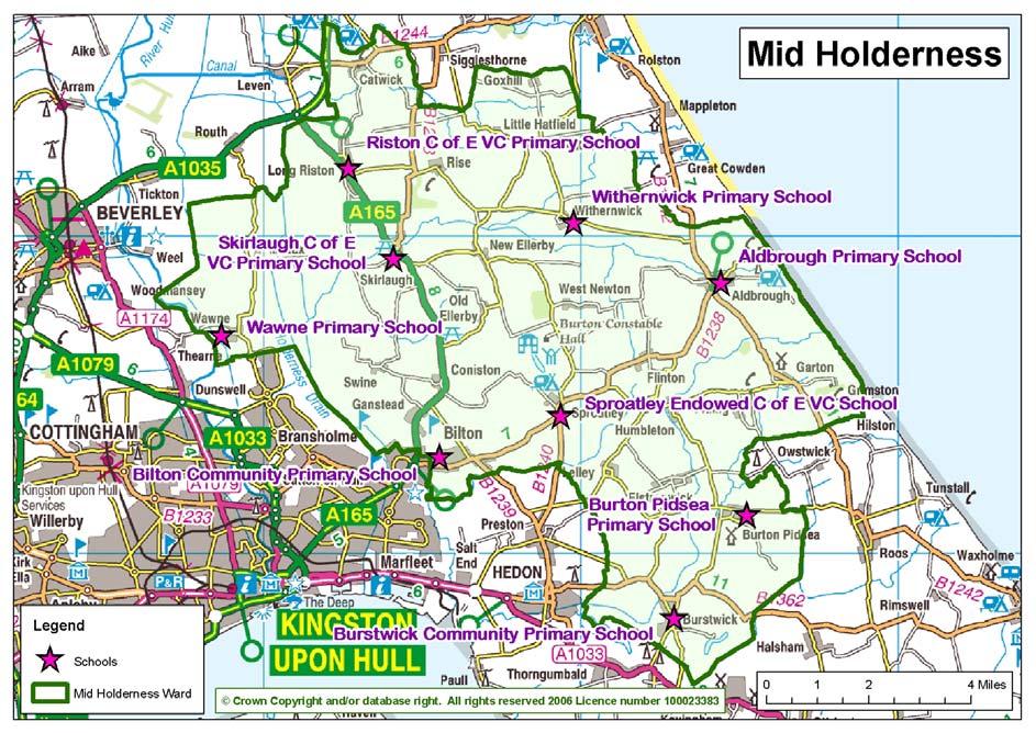 Demographics The Mid Holderness Ward (see map below) includes the following areas: Skirlaugh Withernwick Aldbrough Burton Pidsea Bilton Wawne A more detailed map of this ward can be found in Appendix