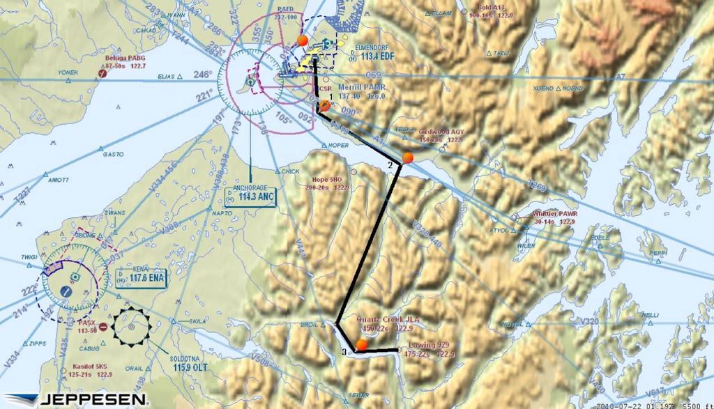 Side trip from Merrill to Lawing Airstrip. Flying over the Kenai Peninsula so I can get to Moose Pass and fly float planes.
