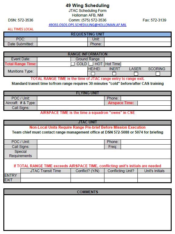 HOLLOMANAFBI11-101 12 JANUARY 2017 17 Figure A4.1. JTAC Coordination Sheet.