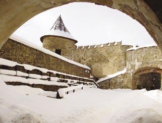 Below the castle there is an open-air museum of folk architecture and a medieval military camp.