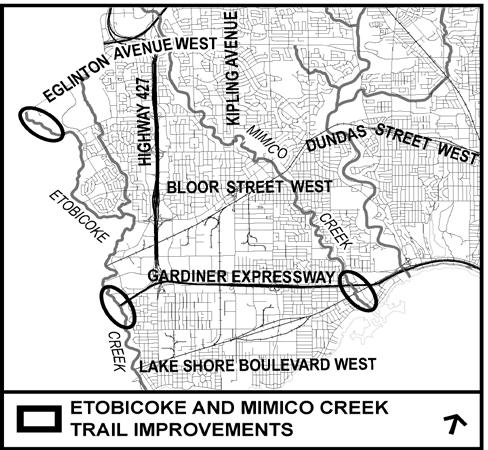 Figure 1 - Geographic Map of Etobicoke and Mimico Creek Trail Improvements RECOMMENDATIONS The General Manager, Parks Forestry and Recreation recommends that: 1.