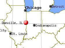LRB2att2 Located on the eastern side of the state, Danville straddles the Illinois and Indiana border. Its 120 miles south of Chicago, 35 miles east of Champaign and 90 miles west of Indianapolis.