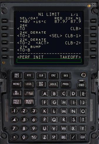 N1 Limit and Takeoff Reference Data Setup Next set the engine thrust rating for takeoff and climb. Press the N1 LIMIT button to go to the N1 LIMIT page.