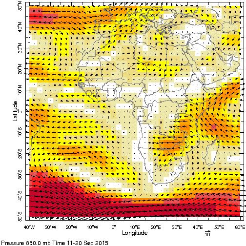 1.2 TROPOSPHERE 1.2.1 African Monsoon At 850hPa level (Figure 3a), weak to moderate northerlies were observed over southern Libya, northern Niger, Chad and Sudan, while moderate easterlies dominated