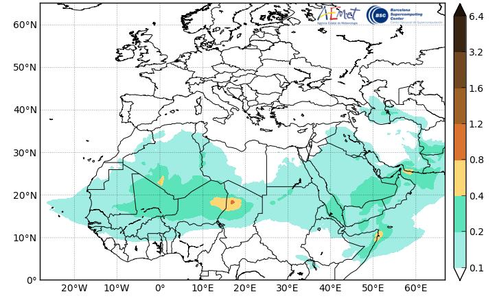 3b: Mean wind at 700 hpa (m/s) 11 th to 20 th September, 2015 (Source: NOAA/NCEP) 1.2.2 Dust loading particles Figure 4a shows a low load of dust particles (0.1 to 0.