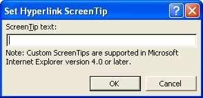 Saveti na ekranu se mogu pisti i menjati u prozoru Set Hyperlink ScreenTip u polju ScreenTip text. Do tog prozora možemo doći, ako u prozoru Insert Hyperlink izaberemo dugme ScreenTip.