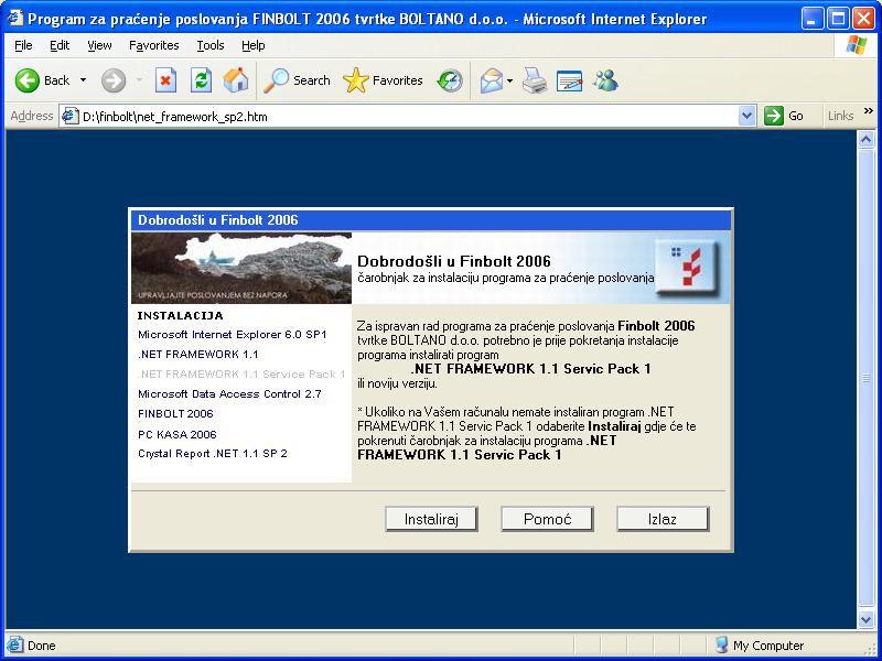 uključujući i prozor instalacije programa Finbolt2007 (slika dolje) te klinuti na kontrolno dugme Retry!