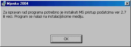 Vašem računalu nemate instaliran program Microsoft Data Access