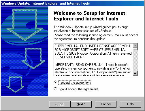 Na slijedećem okviru dijaloga Čarobnjak za instalaciju programa Microsoft Internet Explorer 6.