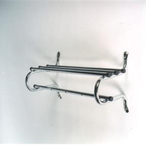Traditional Chrome Coat Rack With Channel Rod Slotted channel rod accepts theft proof ball top hangers.